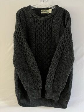 Aran Crafts Vintage 100% Wool Cable Knit Sweater Charcoal Grey | Dark Academia